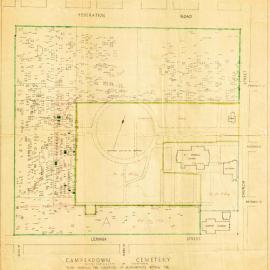 Plan - Location of monuments within the resumed area, annotated, Camperdown Cemetery, no date