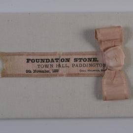 Ribbon worn at the laying of the foundation stone of the Paddington Town Hall, 1890