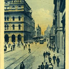Postcard - Looking south along George Street from Martin Place Sydney, 1910