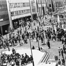 NSW Police Band performance outside ANZ Bank, Martin Place Sydney, 1980