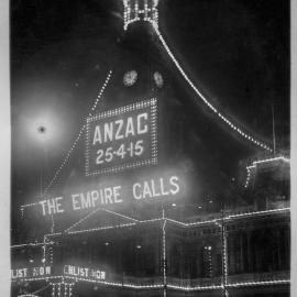 Town Hall illuminated at night, George Street Sydney, 1916
