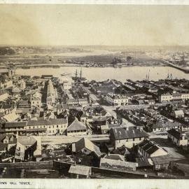 Aerial view west from Town Hall clock tower, 1873