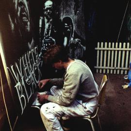 Andrew Aiken preparing for exhibition, Newtown area, circa 1992