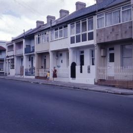 View of terraces and corner shop along St Johns Road Glebe, 1970
