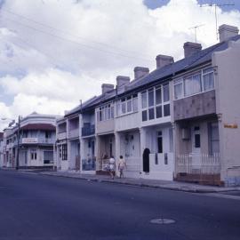 View of terraces and corner shop along St Johns Road Glebe, 1970