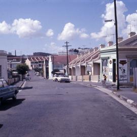 View of houses and shop down Phillip Street Glebe, 1970