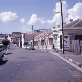 View of houses and shop down Phillip Street Glebe, 1970