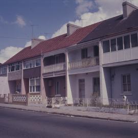 Two-storey terraces and barber shop, St Johns Road Glebe, 1970