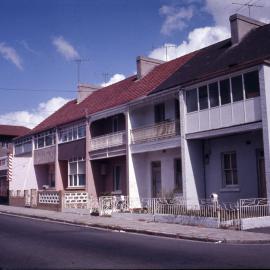 Two-storey terraces and barber shop, St Johns Road Glebe, 1970