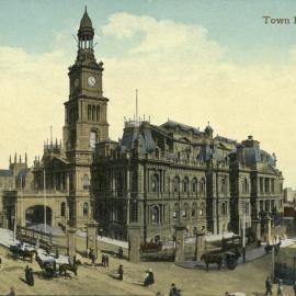View of Sydney Town Hall, from the corner of George, Druitt and Park Streets Sydney, 1905