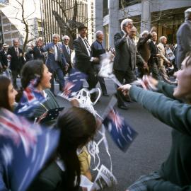 Watching the parade, ANZAC Day, George Street Sydney, 1997