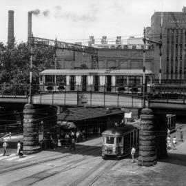 Trams arriving at Central Station, Eddy Avenue Sydney, 1953