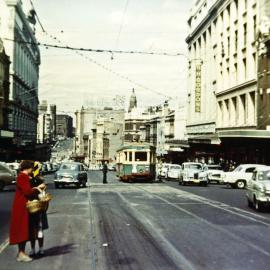 Looking south along George Street from near the corner of Liverpool Street Sydney, 1957