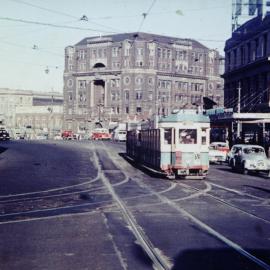 Tram turning into Harris Street, Broadway Sydney, 1955
