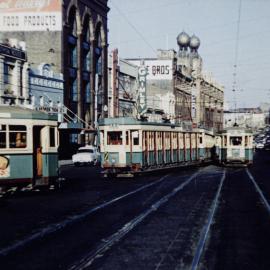 Trams turning into Broadway from Glebe Point Road, Parramatta Road Camperdown, 1957