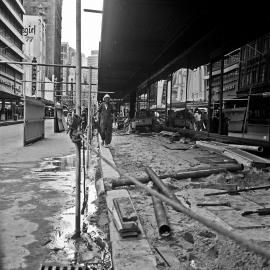 Centrepoint construction, Castlereagh and Market Streets Sydney, 1972