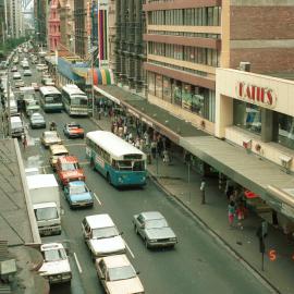 Traffic and streetscape Pitt Street Sydney, 1987