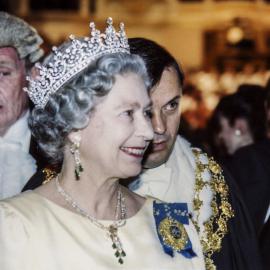 Queen Elizabeth II with Lord Mayor, Royal Tour, Sydney Town Hall, 1992
