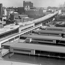 Cahill Expressway construction, elevated roadway, Circular Quay Sydney, 1957