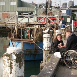 Fish Markets with couple sitting on the wharf drinking wine, Bank Street Pyrmont, 2003