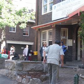 The Wayside Chapel, attendees outside, Hughes Street Potts Point, 2004