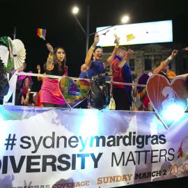SBS Float 'Diversity Matters', Sydney Gay & Lesbian Mardi Gras (SGLMG), 2014