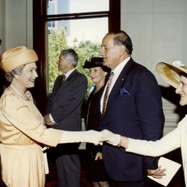 Queen Elizabeth II greets guests, Royal Tour, Sydney Town Hall, 1992