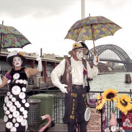 Buskers in clock costumes, Circular Quay Sydney, 1999