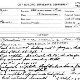 Building Inspectors Card - Additions, Alexandria Park, Alexandria, 1954-1956