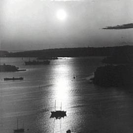 Aerial view of Sydney Harbour at sunset