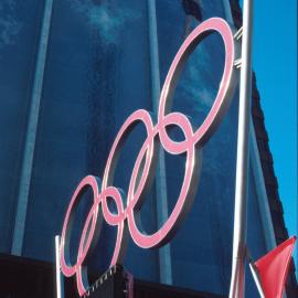 Olympic rings at Martin Place Olympic Live Site, Sydney, 2000