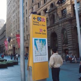 Seeking information from Olympic directions sign at Martin Place, Sydney, 2000