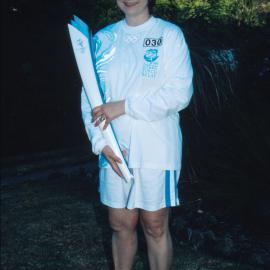 Torchbearer Marie Michau with Torch at Prospect, Sydney, 2000