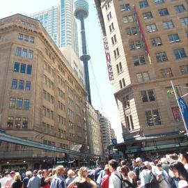 Crowd on George Street before the Olympic Athletes parade, Sydney, 2000