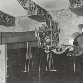 Interior, Capitol Theatre, lamp and cornice details, Campbell Street Haymarket, 1972