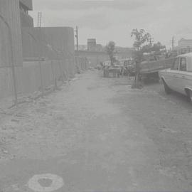 Streetscape and footpath damage, Codrington Street Darlington, 1972