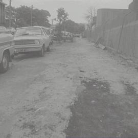 Streetscape and footpath damage, Codrington Street Darlington, 1972