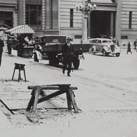 Unfinished footway outside the General Post Office (GPO), Martin Place Sydney, 1935