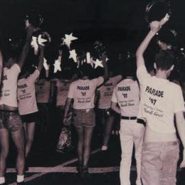 Marchers in the Sydney Gay & Lesbian Mardi Gras (SGLMG) parade, 1997