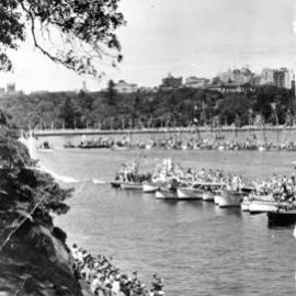 Decorated boats for Queen Elizabeth II, Royal Tour, Sydney Harbour, 1954