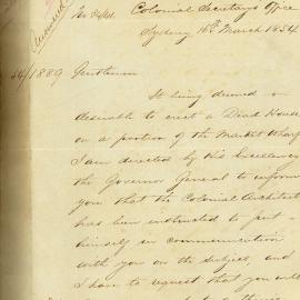 Letter - Advice that a Dead House is to be erected on Market Wharf, 1854